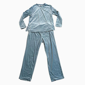 Z‎ Studio Blue Velour Velvet Lounge Set Womens M Mock Neck Pocket Casual Comfort